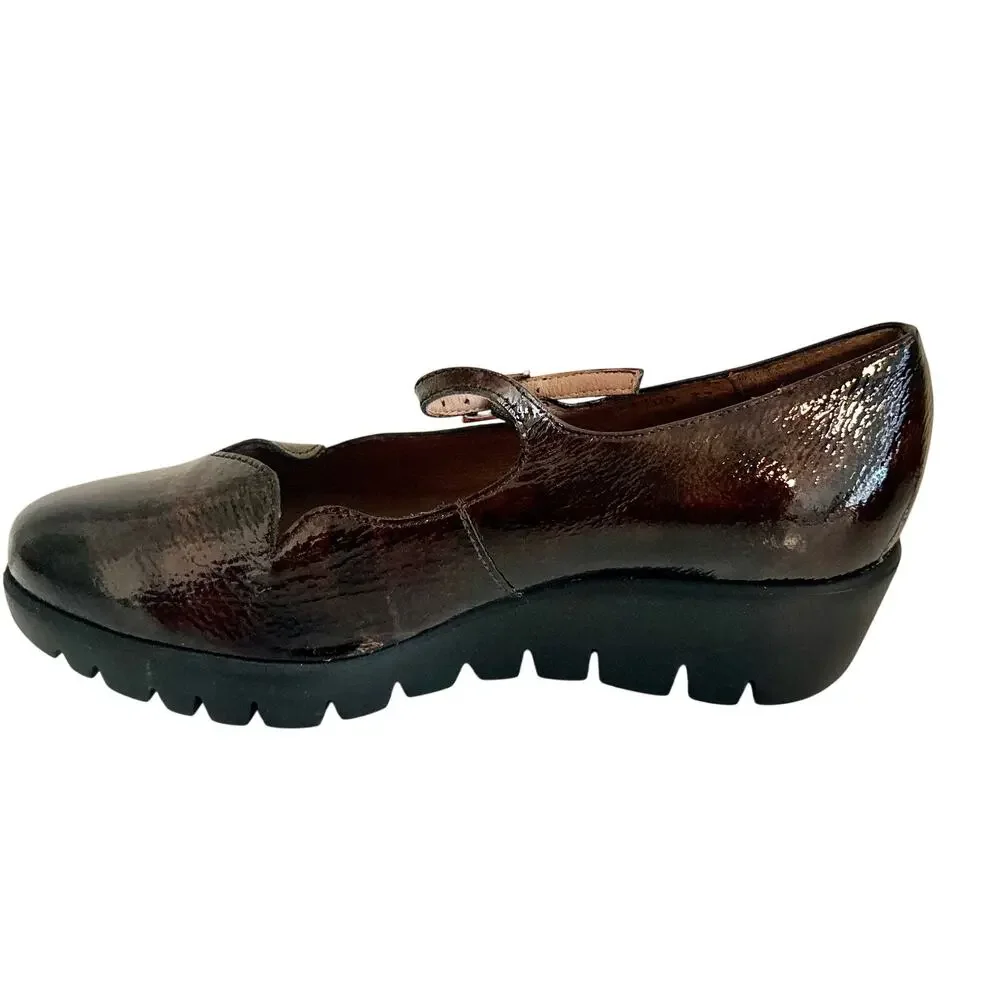 NWT Wonders Spain Sevilla Tortoise Scalloped Patent Leather Mary Jane Wedge